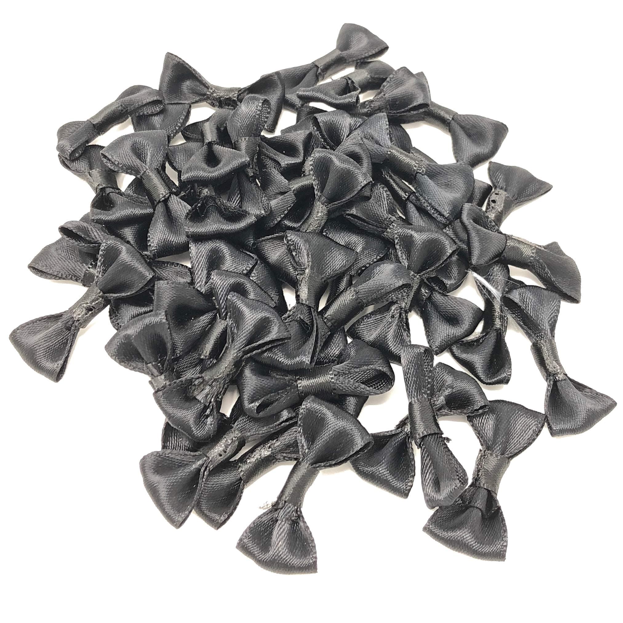 Black 30mm Mini Satin Ribbon Bows Decorative Flatback Craft Bow Embellishments (10)