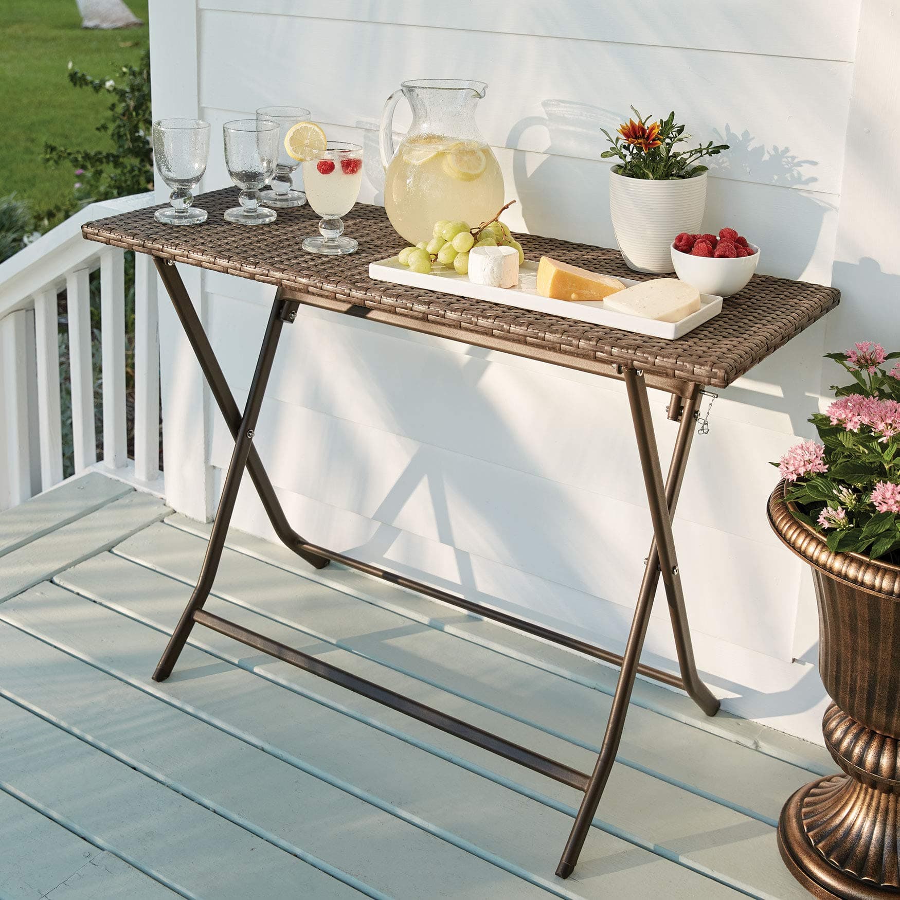 BrylaneHome Santiago Folding Table Patio Table, Brown