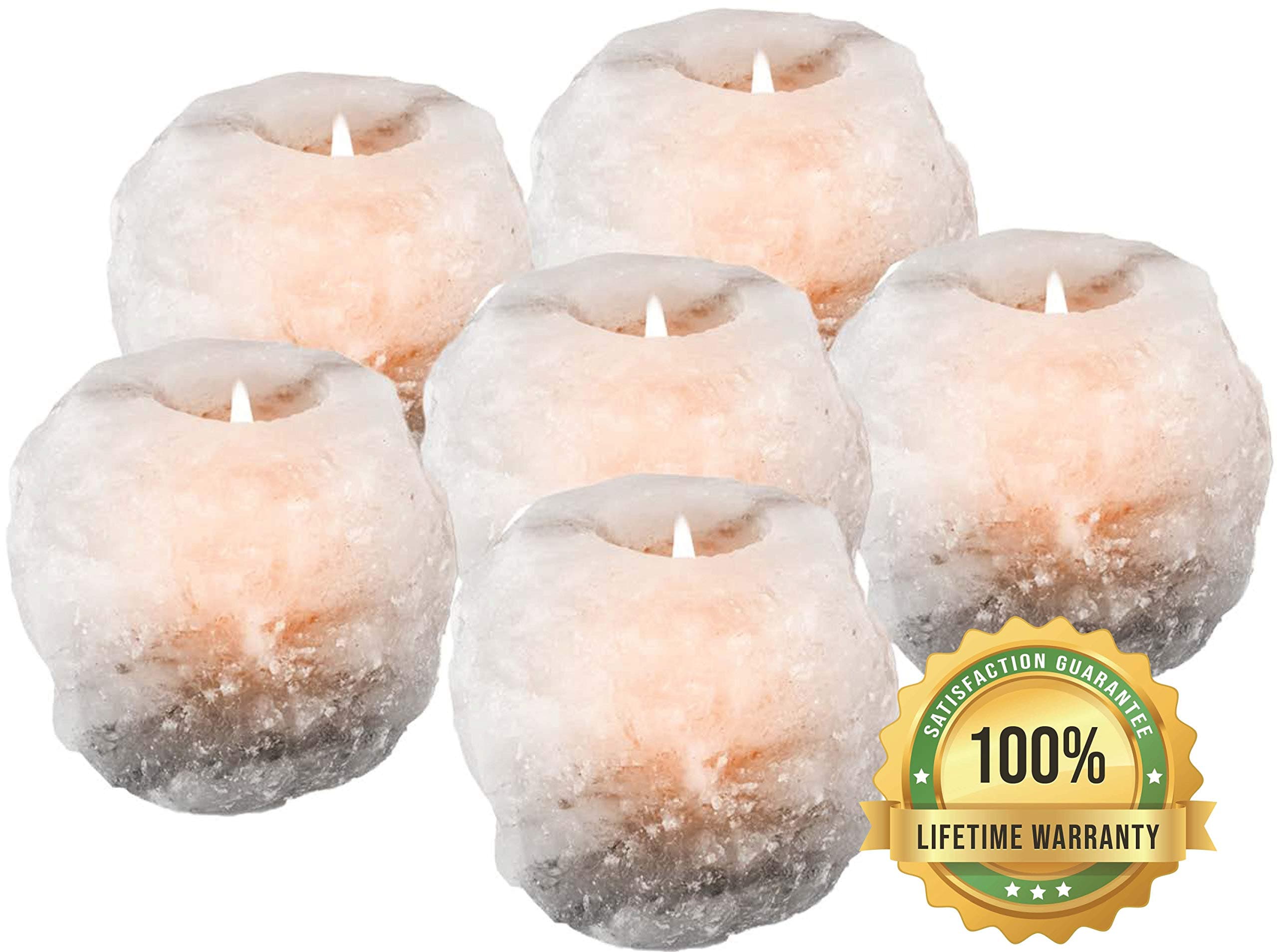 mockins 2.5 lbs 6 pack Natural White Himalayan Salt Tea Light Candles Holder | Great Room Decor