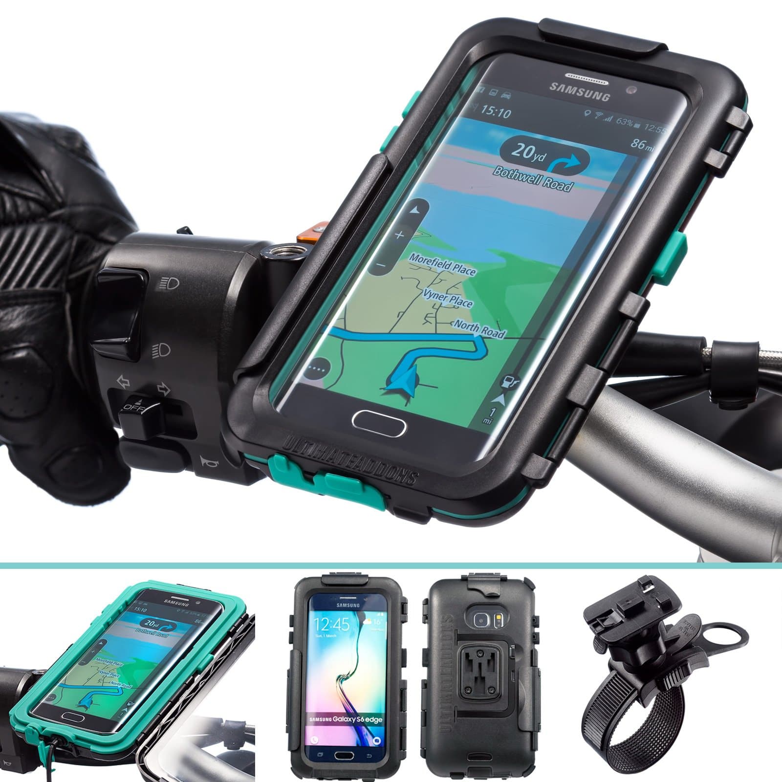 Ultimateaddons Motorcycle Tough Waterproof Case + Handlebar Strap Mount for Samsung Galaxy S6 / S6 Edge 5.1"
