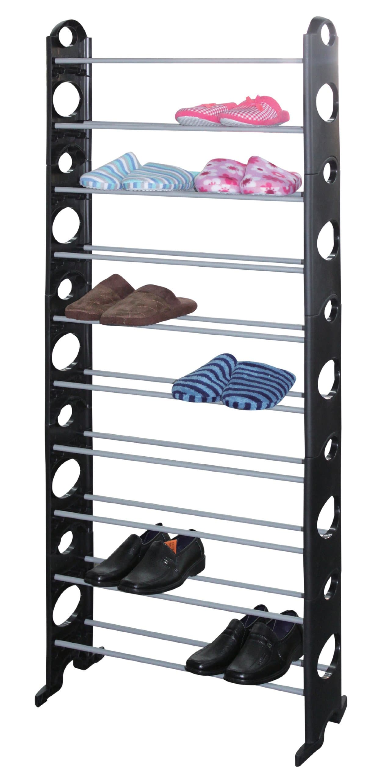Surehome Black 10 Tier 50 Pair Adjustable Shoe Rack Storage Organiser Shelf