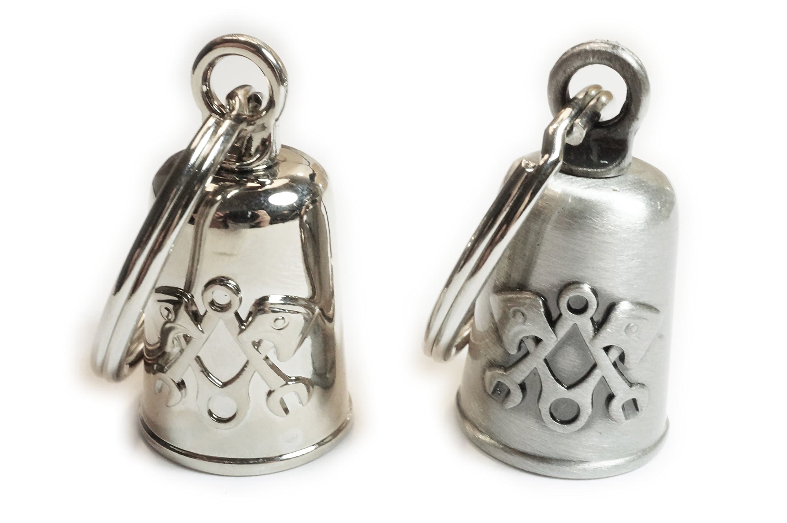 Piston Wrenches Masonic Square Compass CHROME & ANTIQUE NICKEL PAIR Car Motorcycle Mechanic Ride Biker Bell