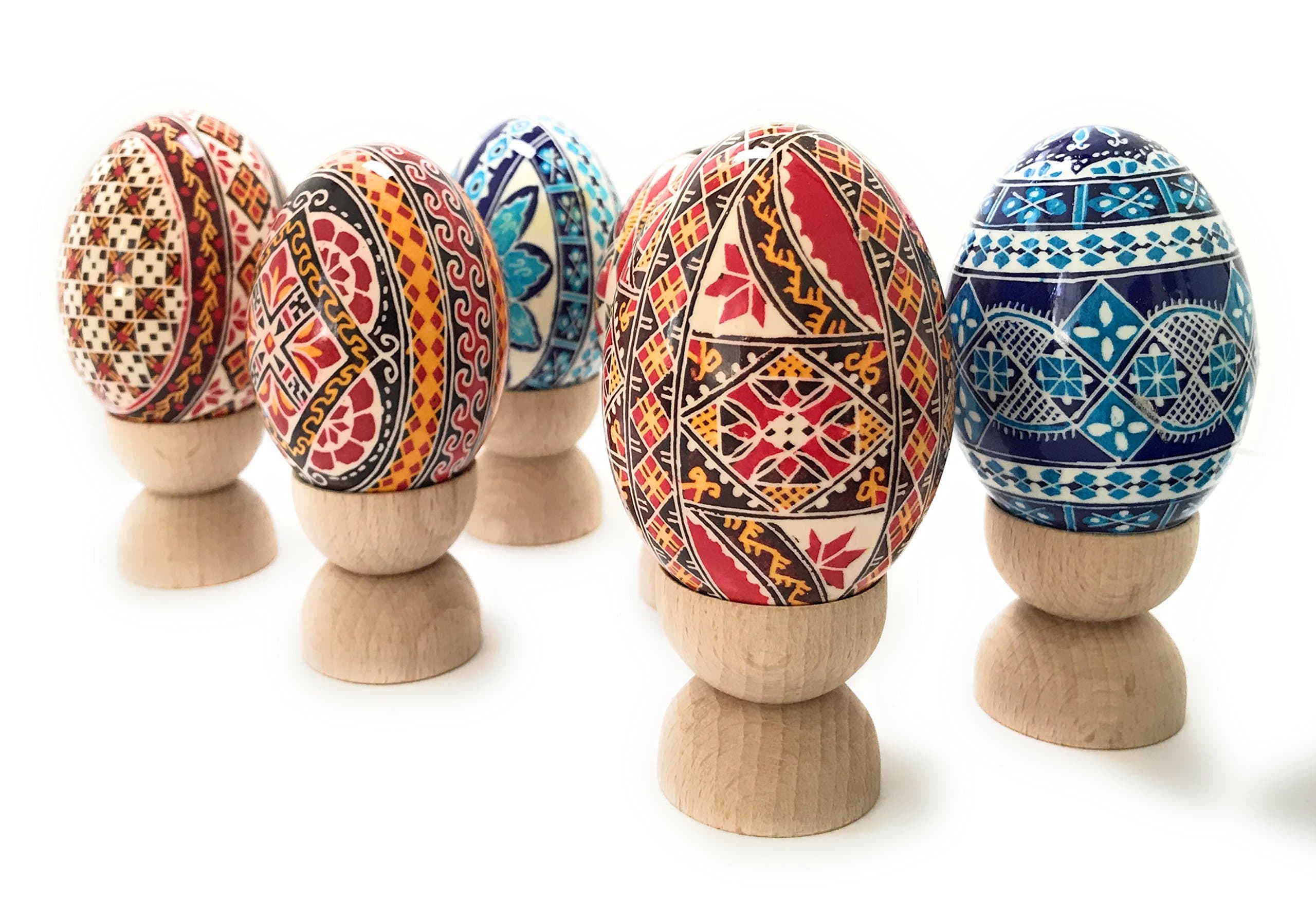 Pack of 2 home ornaments, Decoration Easter Eggs, smooth 2D finish, real duck eggshell, hand painted, beech wood stands included