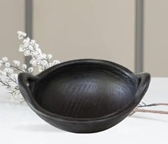 Craftsman India Online Craftsman Deep Burned Clay Handi/Pot And Kadai For Cooking And Serving Combo 1, 2 & 2 Liter, Black