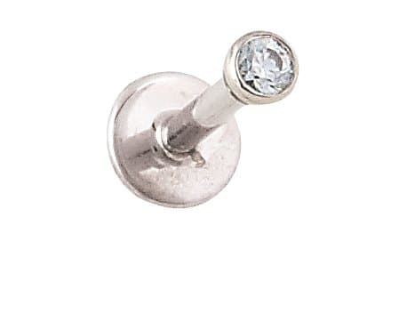 Body Gems 14k Solid White Gold Labret - 2.5mm Bezel Set Genuine Diamond - 16 Gauge 1/4" - Internally Threaded