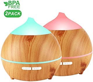 Essential Oil Diffuser, Avaspot 2 PACK 250ml Wood Grain Aromatherapy Ultrasonic Aroma Diffuser, Portable Cool Mist Humidifier with Auto Shut Off, 7 LED Colors and Adjustable Mist Mode for Christmas