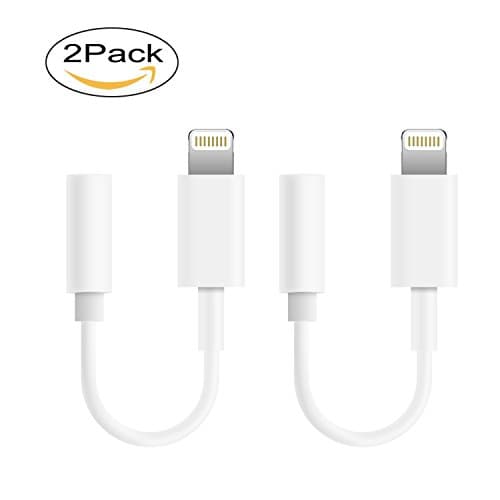 iPhone Aux Adpater, Lightning to 3.5 Audio Jack Adapter for Apple iPhone 7 & 7 Plus White (2Pack)