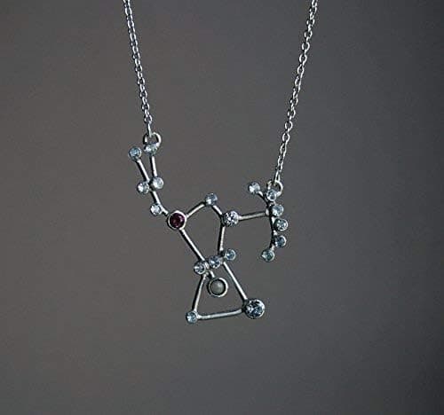 Sterling Silver Orion Constellation Necklace with Natural Opal, Synthetic Ruby and Synthetic Blue Spinnel