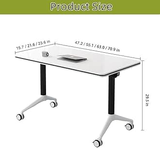 Conference Table, Folding Conference Room Tables with Flip-Top Design, Mobile Rectangular Modular Tables for Office Meetings and Training Sessions (Gray, 63×21.6×29.5in)