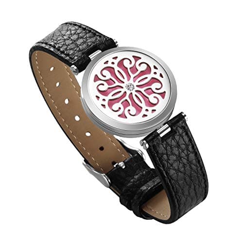 ss shovan Essential Oil Diffuser Bracelets,Aromatherapy Bracelet Locket with 1 Replacement Band 316L Stainless Steel Locket Leather Band with 6 pcs Felt Pads,Jewelry Gifts for Women,Girlfriend,Mother