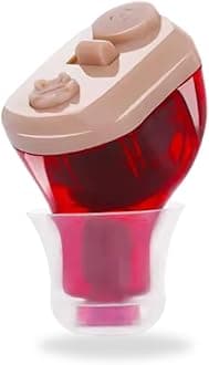 Balson AG-7950 Mini Invisible Rechargeable Digital CIC Hearing Amplifier Ear Aid Receiver Rechargeable Hearing Aids For Seniors (Red, For Right Ear, With Dry Kit)