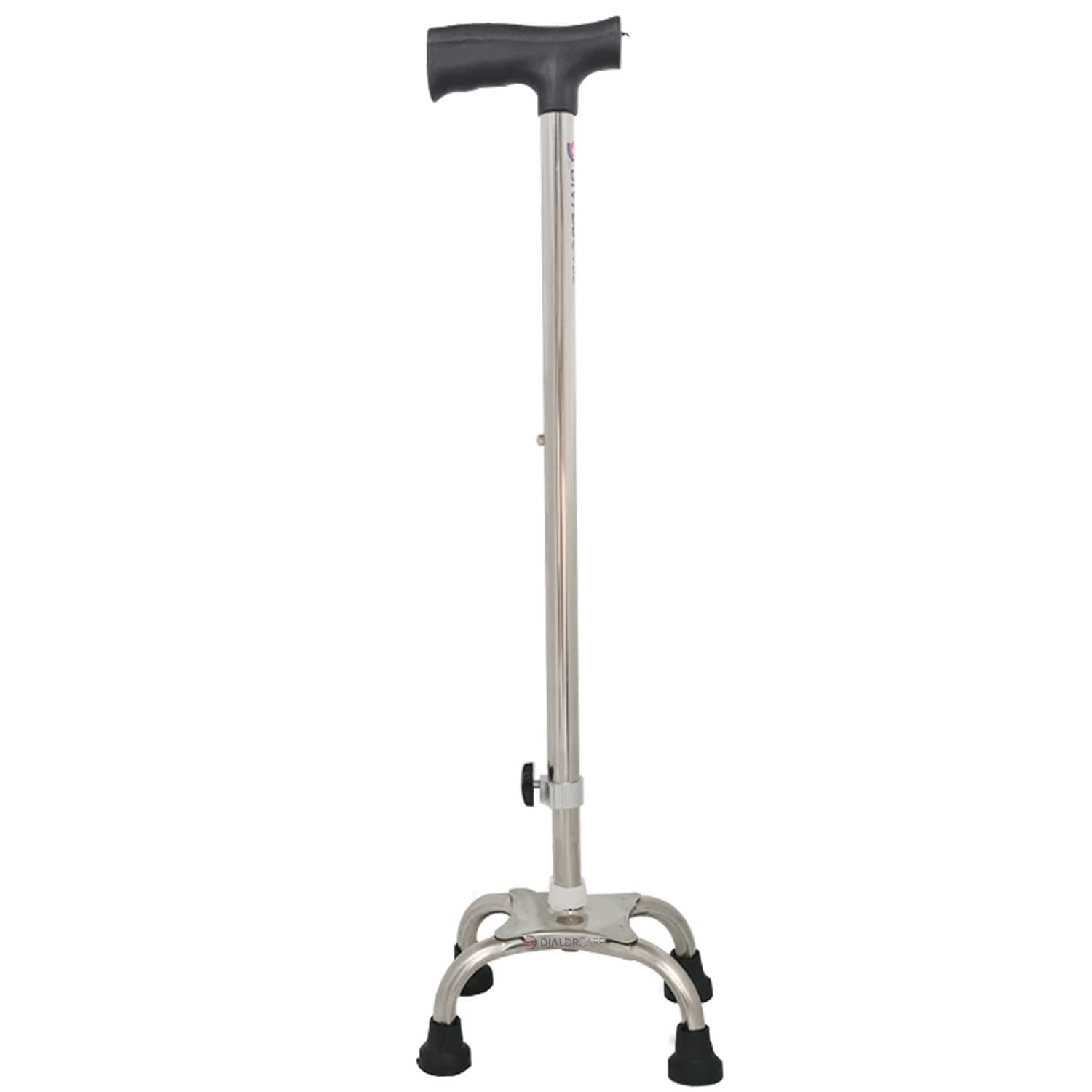 Adjustable Tripod Walking Cane with 4 Non-Slip Rubber Feet | Walking Stick for Seniors, Elderly, Disabled, Wounded (Silver)