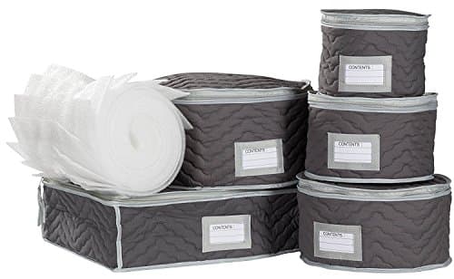 China Tea Cups and Plates Storage Set - Deluxe Quilted Microfiber – Grey, with Braidz Foam Padding