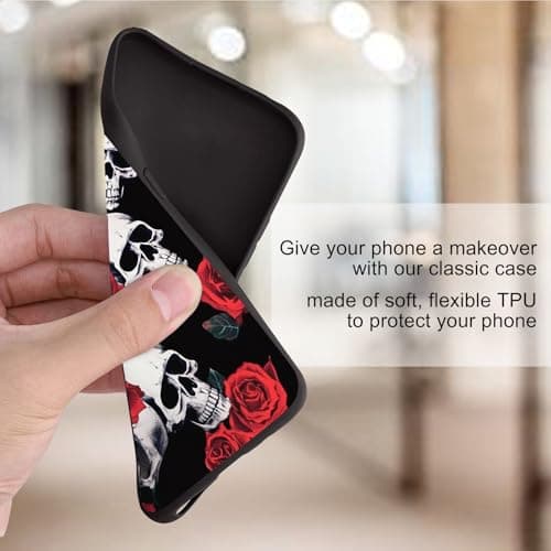 Case for Nokia C100,for Nokia C100 Phone Case,Slim Anti-Scratch Shockproof Durable Black Silicone Protective Cover Case for Nokia C100 N152DL,Skull/Red Roses Flowers