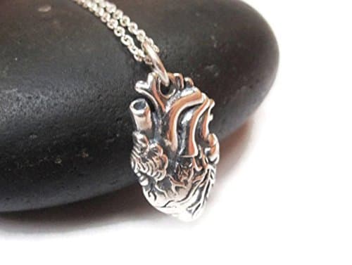 Sterling silver anatomical heart necklace