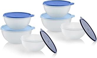 Heritage Wonderlier 12 Piece Food Storage Bowl Set in Clear/Blue- Dishwasher Safe & BPA Free - (6 Bowls + 6 Lids)