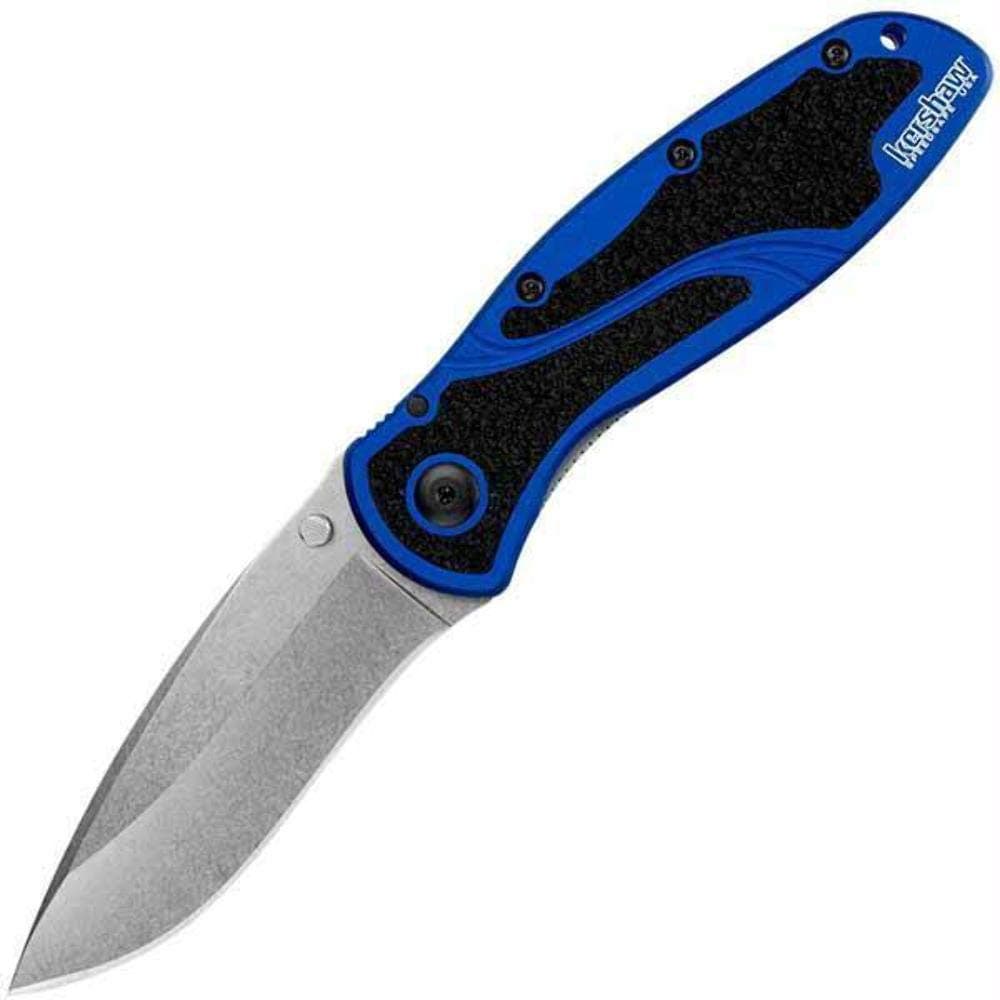 Blur, Navy Blue Stonewashed (1670NBSW) Pocket Knife, 3.4 Stonewashed 14C28N Steel Blade, Anodized Aluminum Handle with Black Trac-Tec Inserts, SpeedSafe Open, Reversible Pocketclip; 3.9 OZ
