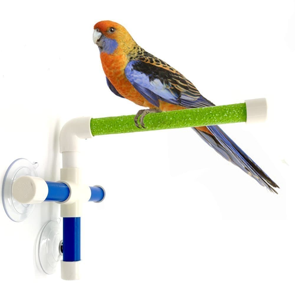 XMSSIT Bird Shower Perch,Pet Parrot Bath Perches Standing Platform Rack Suction Cup Window Shower Bird Bath Toys,Sandy Window and Shower Bird Perch, Large