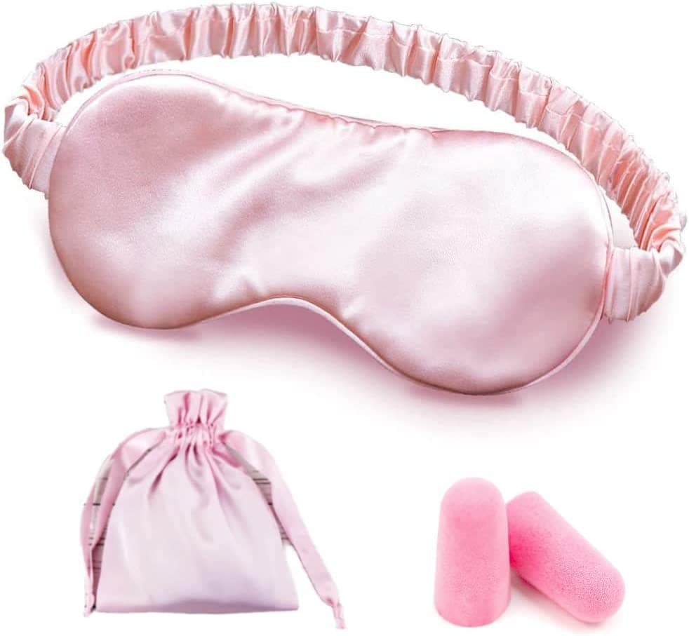 Sleep Eye Mask with Elastic Strap Headband, Lightweight Comfortable Soft Silk Like for Men Women Traveling (Pink)