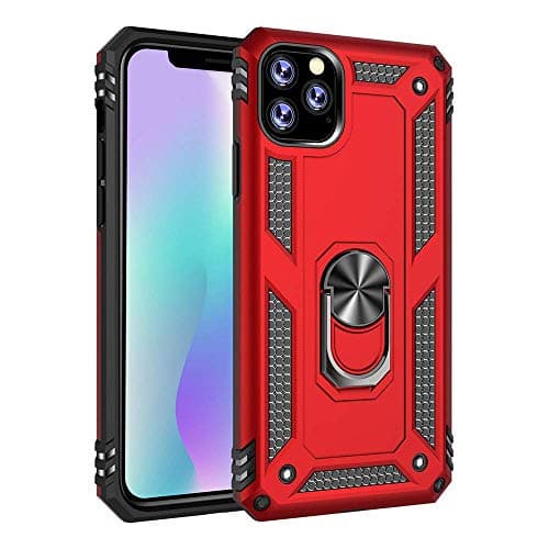 RANYOK Compatible iPhone 11 Pro Max Case, Heavy Duty Rugged Hybrid Armor Dual Layer Shockproof Impact Protection with 360 Degree Rotating Ring Kickstand case Fit Car Magnetic (6.5 inch) (Red)