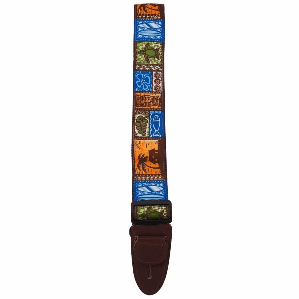 Master Strap Guitar Strap - Tiki Hawaiian - Leather Ends with Built In Pick Pocket