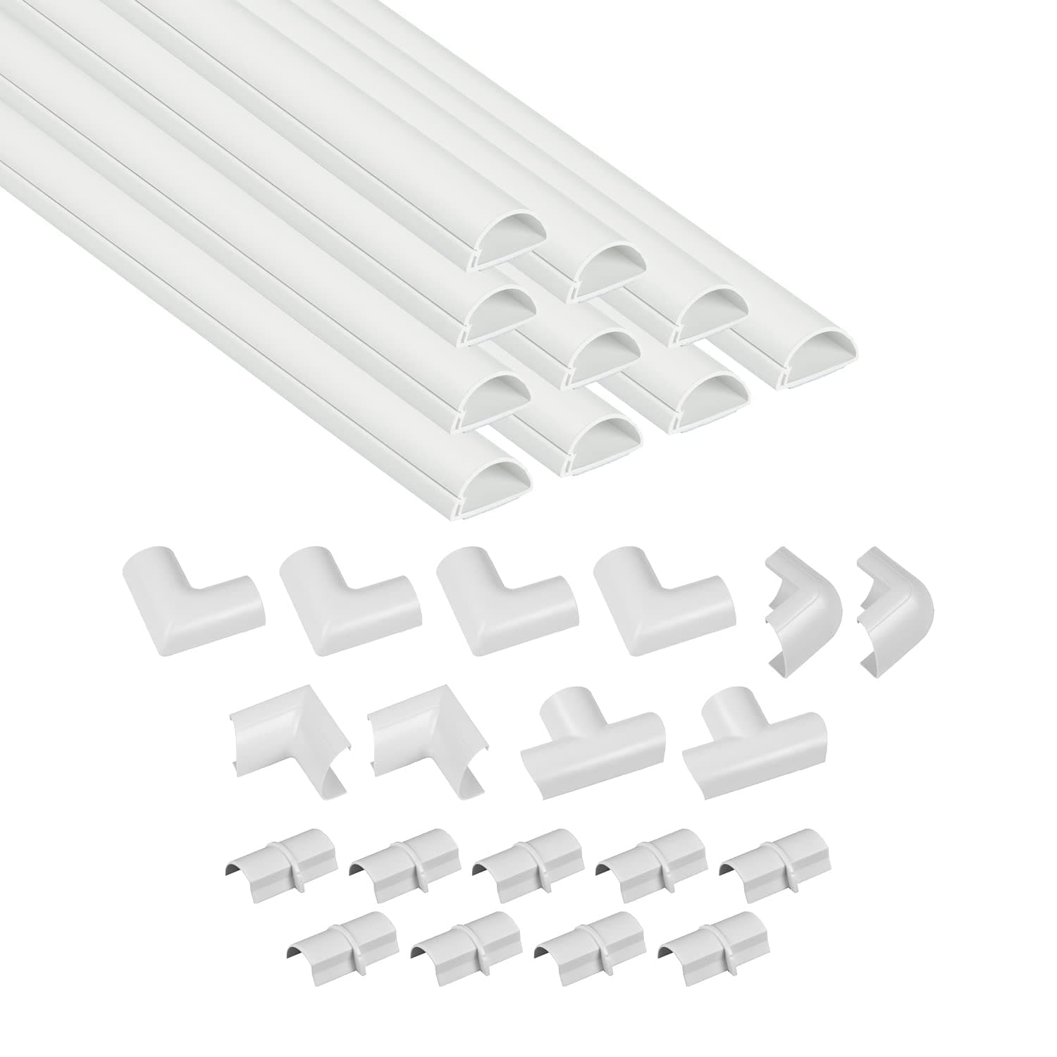 30x15mm Cable Trunking 4m Multipack, Half Round Profile, Self-Adhesive Wire Cover, Paintable Cable Management - 10x 30mm (W) x 15mm (H) x 40cm Lengths and Accessories - White
