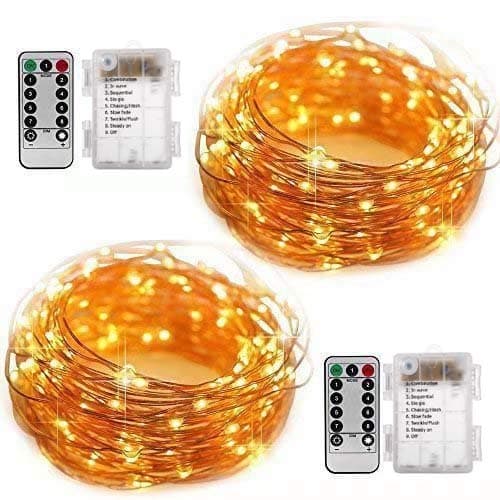 AiPoter 2 Pack 50 Led String Lights Fariy Lights Battery Operated Waterproof Fairy String Lights with Remote Control Timer 8 Modes 16.5ft Copper Wire Christmas Lights Christmas Decor (Warm White)