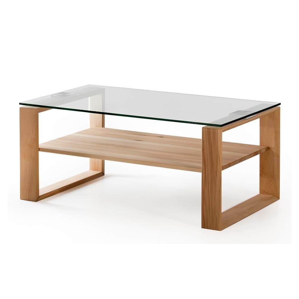 Amazon Brand - Alkove Hayes Solid Wood 1-Shelf Coffee Table with Glass Table Top, 100 x 60 x 48cm, Glass/Core Beech
