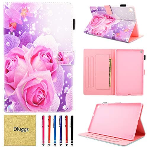 Galaxy Tab A 10.1 2019 Case, T510 Case, Dluggs Protective PU Leather Folio Stand Wallet Pattern Cover for Samsung Galaxy Tab A 10.1 Inch Tablet Model SM-T510 / SM-T515, Pink Flower