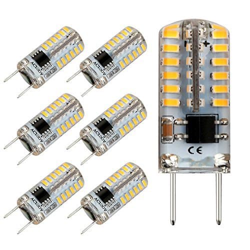 G8 LED Bulb Dimmable Mini 2.5Watt Daylight White 6000K 120V T4 G8 Base Bi-pin 20W Halogen Xenon Replacement, T4 JCD Type, Light Bulb for Kitchen Light (6-Pack)