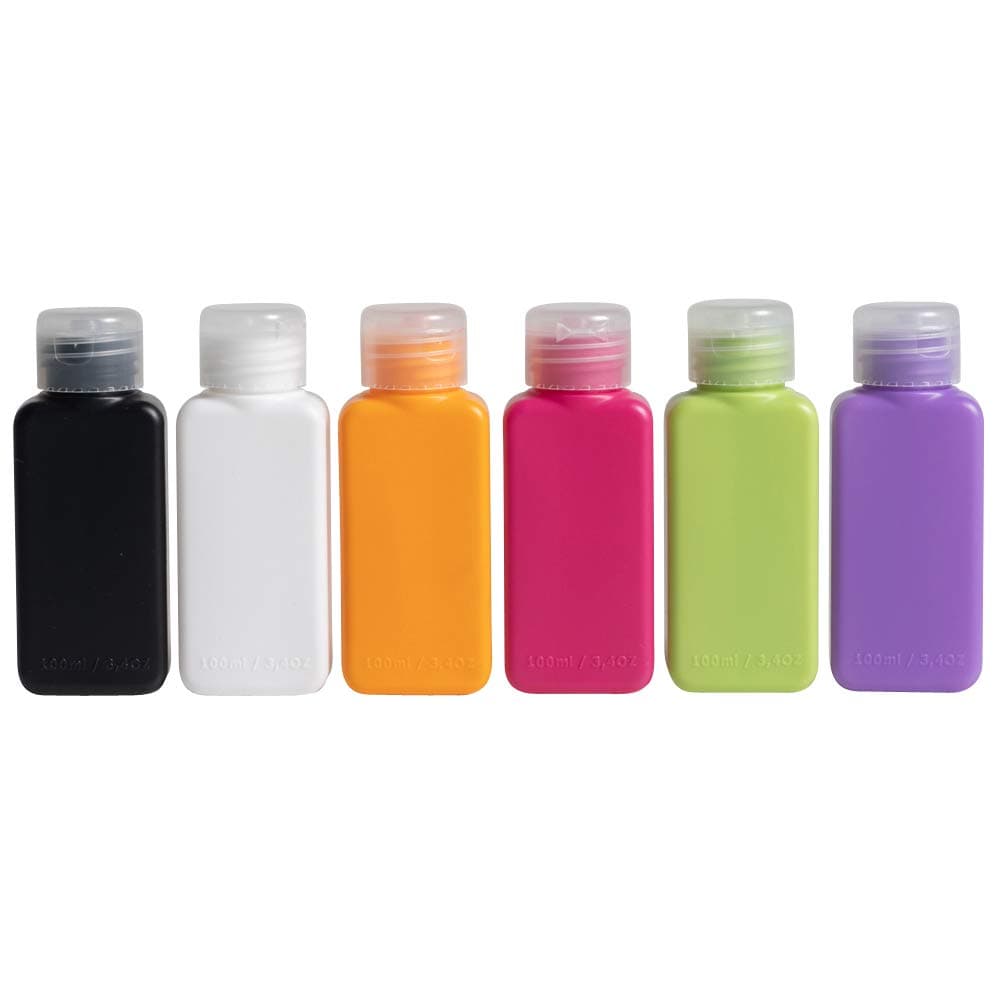 Klickpick Home Leak Proof Plastic Squeezable Refillable Containers Travel Bottles 3.3 Oz TSA Approved for Shampoo, Lotion, Creme, Soap, Essential Oils, Toiletries (Pack of 6)