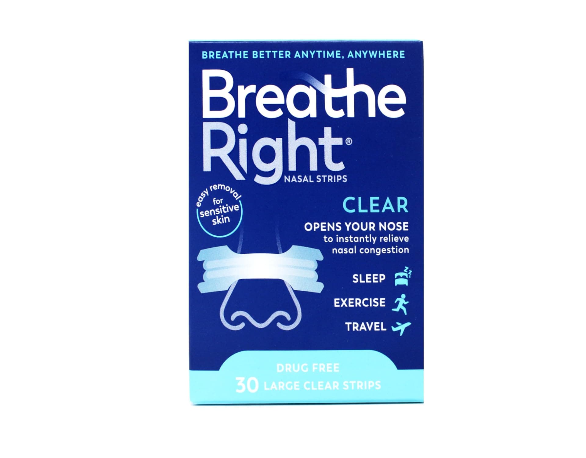 Breathe Right Nasal Strips Clear For Sensitive Skin Large 30 Each