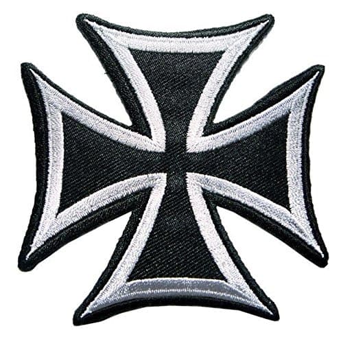 Big Back Patch Maltese Cross Fire Choppers Celtic Iron On Large Silver Embroidered Patches 7.5" x 7.5" For Motorcycle Biker Jacket Vest Jersey Gothic Emblem Logo