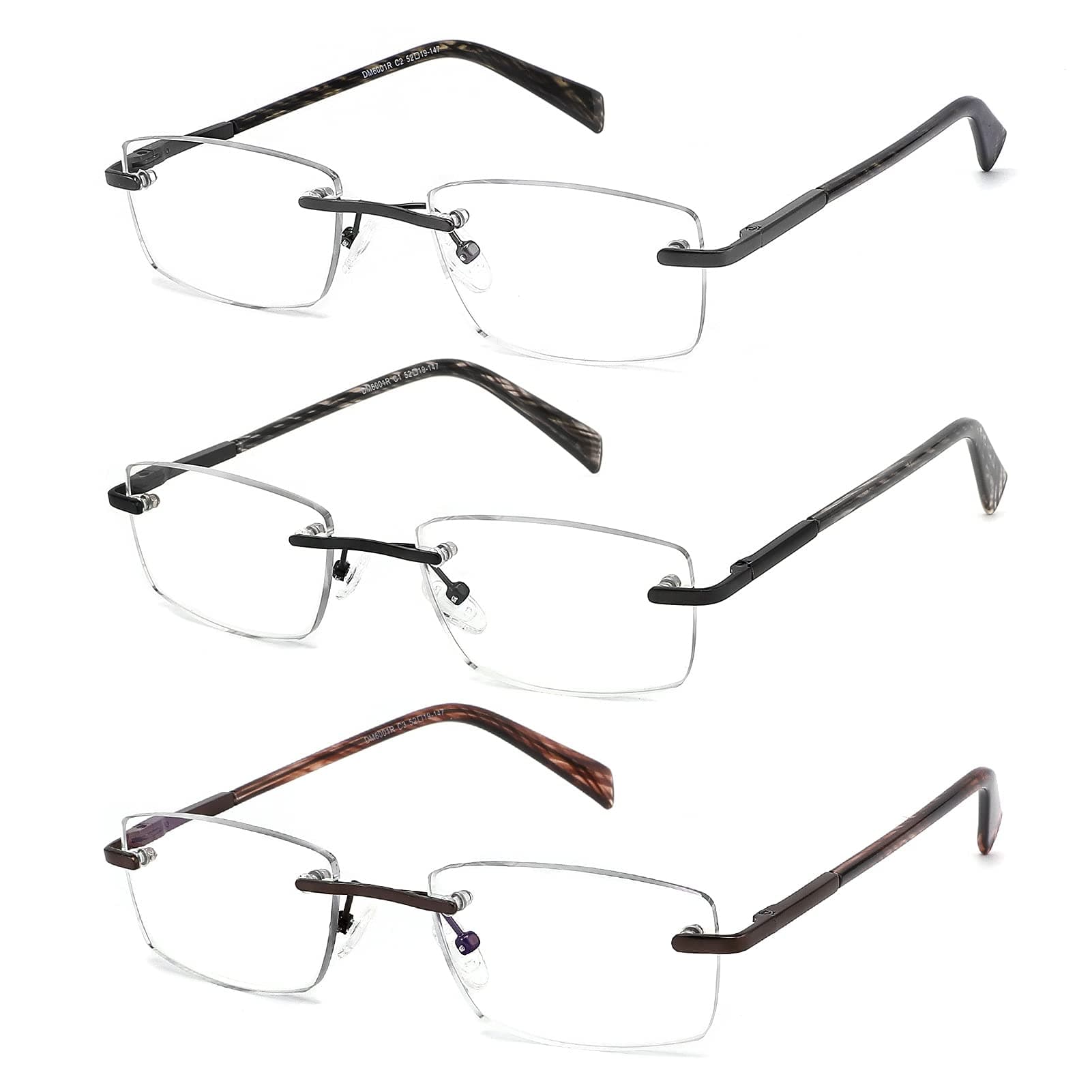 3 Pack Mens Rimless Blue Light Reading Glasses