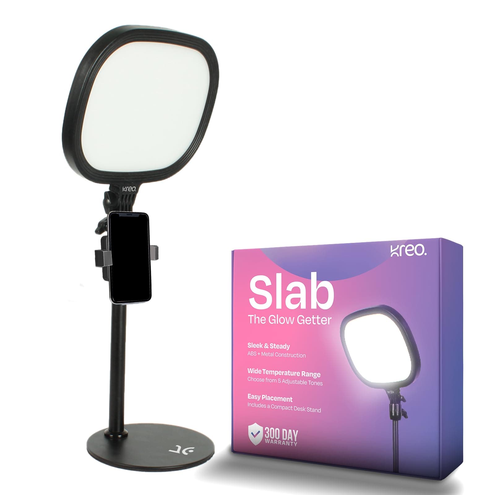 Kreo Slab Video Light | Adjustable LED Video Light with 5 Color Temperatures (3200K–5600K), 1455 Lumens, 120 LEDs & Extendable Stand | Photography, Streaming & Content Creation