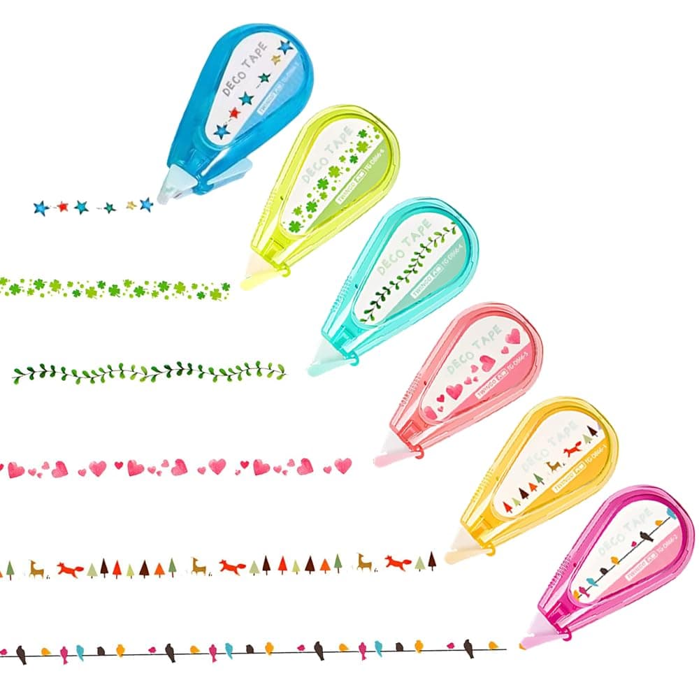 6 Pcs Decorative Correction Tape, Cute Cartoon Pattern Correction Tape, Decorative Curve Highlighter for DIY Scrapbook Journal Greeting Card Letter Diary