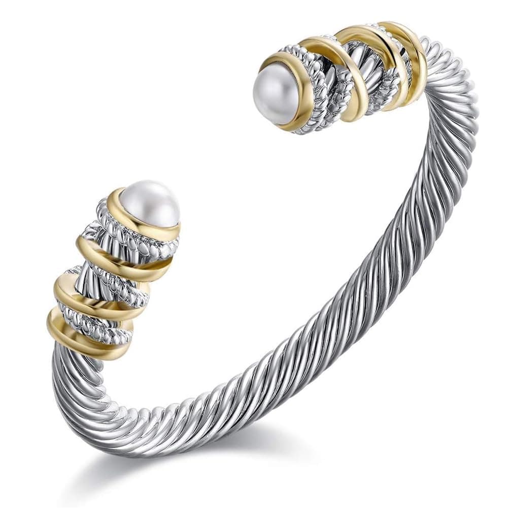 Twisted Cable Bracelet with Composite Shell Pearl 6" Antique Cuff Bracelets for Women