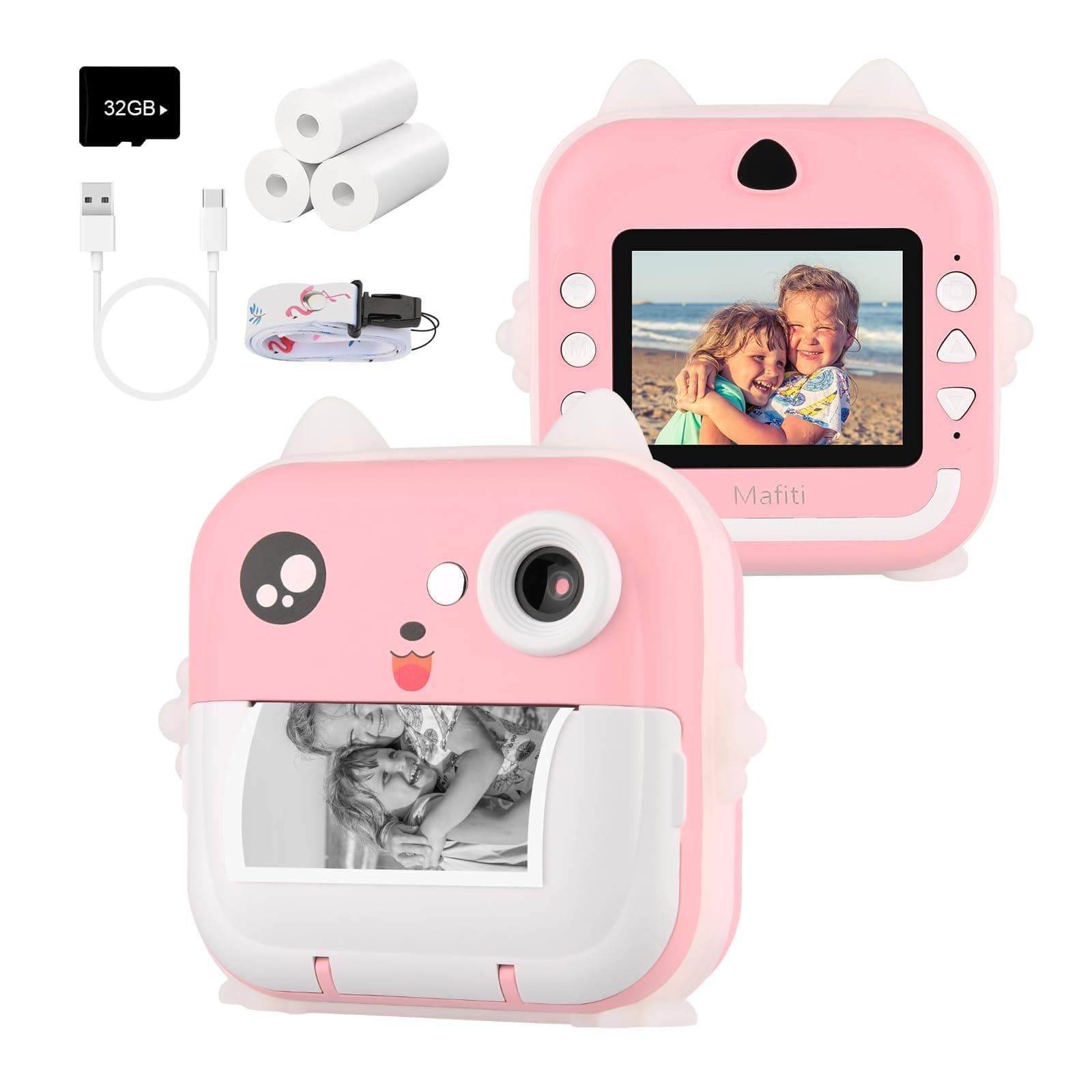 HASTHIP Instant Camera for Kids, 2 in 1 Mini Camera Ink Free Printer, with 35GB TF Card and 2.4 Inch Color Screen Instant Print Camera for Kids, Kids Camera for Kids 3-14 Years (Pink)