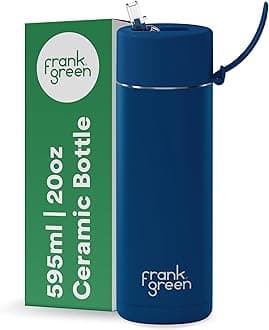frank green Insulated Water Bottle for Cold Or Hot Drinks - 595ml/20oz Metal Bottle with Straw Lid, Ceramic Insulated, Stainless Steel, Triple Wall Vacuum - Deep Ocean Blue by frank green