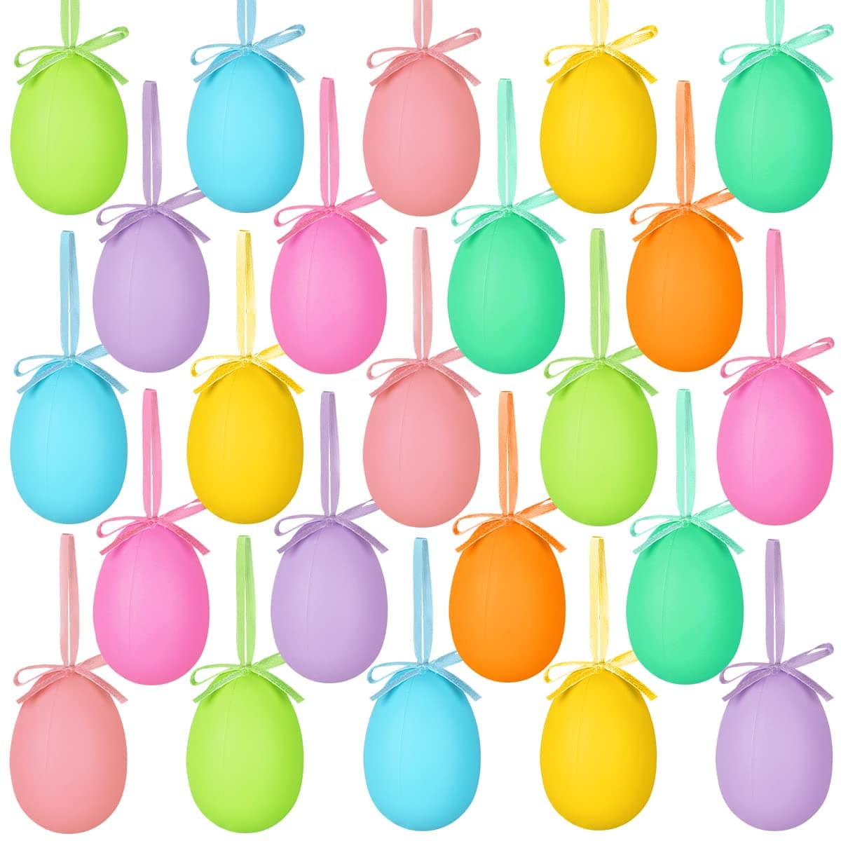 Ivenf Easter Decorations Tree Ornaments - 24 pcs Hanging Egg Spring Ornaments for Small Tree, Matte Finish with Nice Colors, Kids School Office Party Supplies Gifts for Home