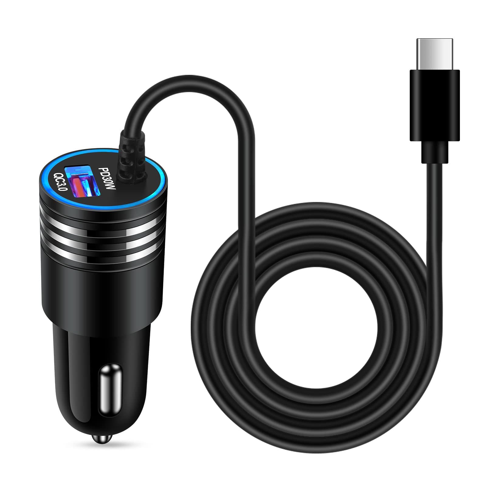 48W Super Fast Car Charger USB C Rapid Android Car Adapter with 30W Built-in Type C Fast Charging Cable for Samsung Galaxy S26 S25 S24 S23 Ultra S22 S21 S20 FE A16 A15 A14 A54 A53 A23 A13 Z Flip 7 6