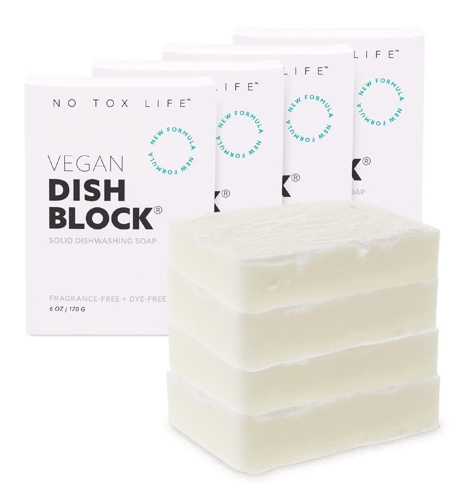 Vegan Dish Block, 6 oz – A Solid Dish Soap for Effective Cleaning of Dishes, Pots and Pans – Ultra-Concentrated Biodegradable Formula – Fragrance and Dye Free – 4 Pack