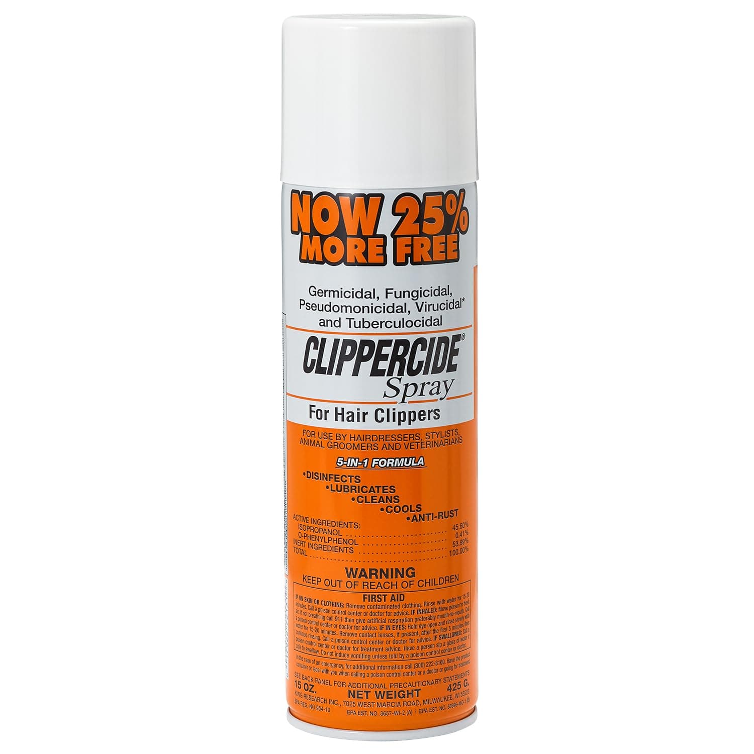 CLIPPERCIDE 5-in-1 Clipper Disinfectant Spray 15oz, 1 Pack | Cleans, Lubricates, Cools, Prevents Rust & Disinfects | Professional Clipper Spray for Barbers, Stylists & Pet Groomers | Made by BARBICIDE