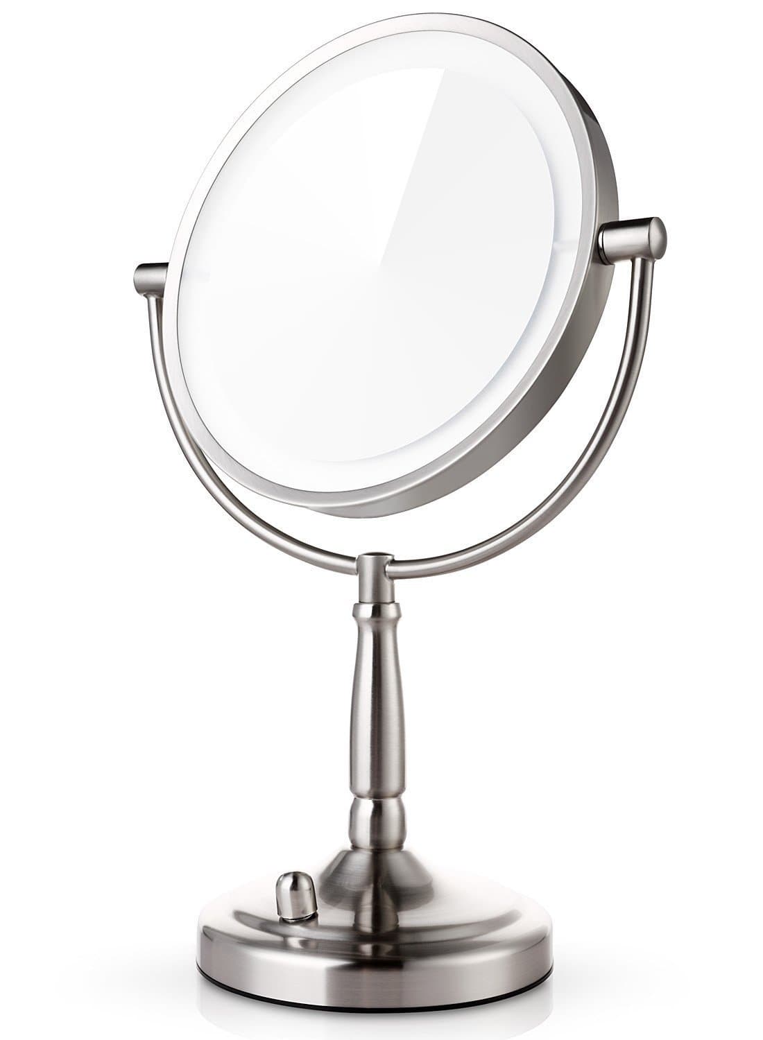 UK Plaque 7X Magnifying Lighted Makeup Mirror, 8 Inch Two Sided White Daylight LED Shadow Free LED Vanity Mirror, Battery Adapter