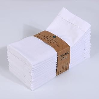FINGERCRAFT Hemstitched Cotton Table Napkins – Set of 6, 20x20 Inch, 100% Cotton Cloth Napkins with Faggoting Stitching – Durable & Elegant for Parties, Everyday Use (White Slub, Set of 6)