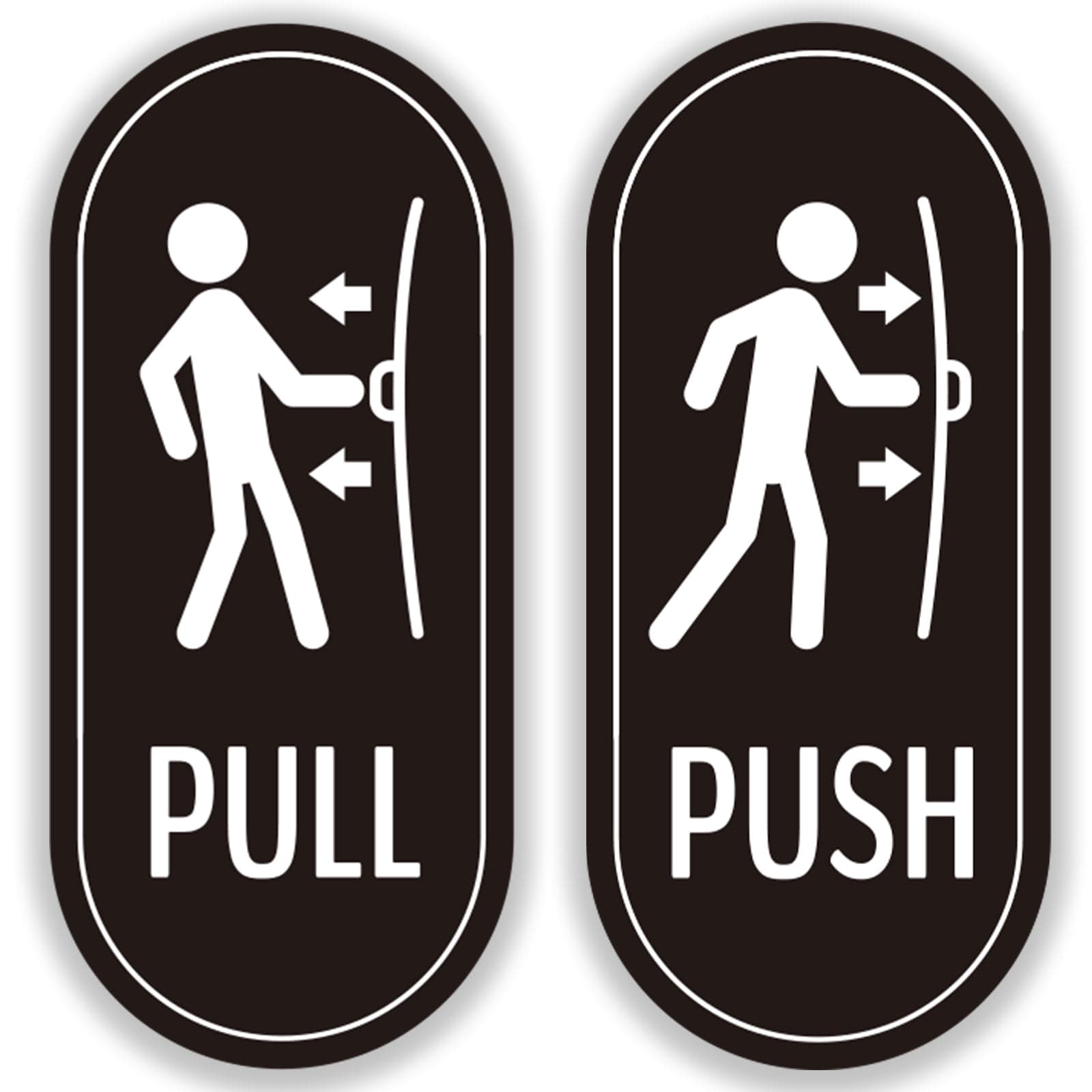 Designer Push Pull Signs - 6 Pack, Vertical Decal Self-Adhesive, Black/White Vinyl Sticker for Glass and Other Side Doors in Business, Stores, Cafes, Shops