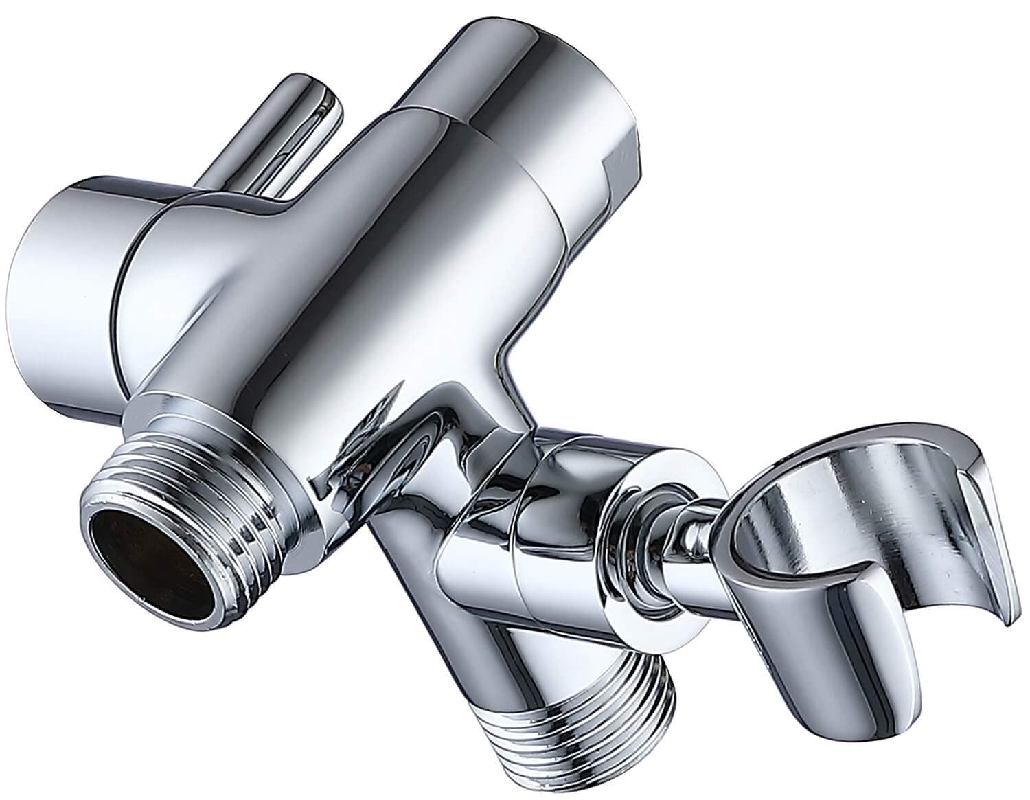 Solid Metal Shower Arm Diverter with Holder for Hand Held Showerhead and Fixed Spray Head, G 1/2 3-Way Bathroom Universal Diverter System Replacement Part (Polished Chrome)