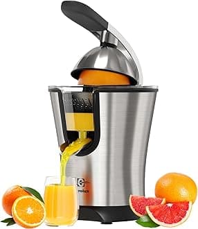 Premium Electric Orange Juicer | Stainless Steel Citrus Squeezer With New Ultra-Powerful Motor and Soft Grip Handle for Effortless Juicing, Auto Shutoff, Dishwasher-safe Parts, Pulp Control
