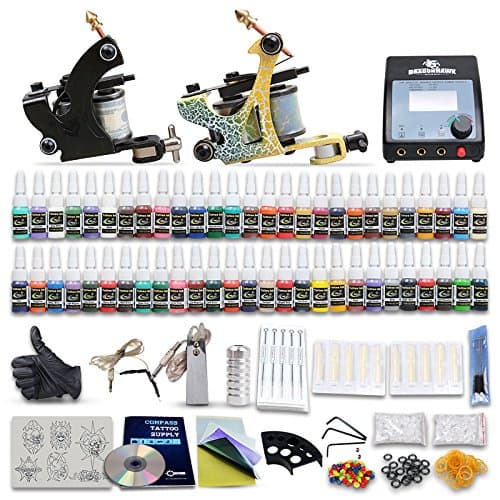 Great Beginner Tattoo Kit Set 54 Color Inks Power 2 Guns D100