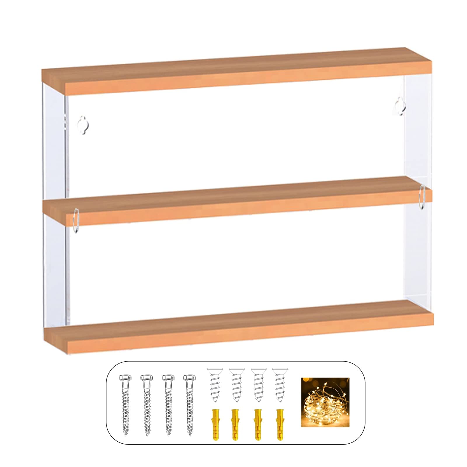 Acrylic Display Case Stand for Action Figures with Wood Base 2 Tier Storage Box Wall Mount Showcase Dustproof Self-Assembly for Funko Pop for Lego Minifigure Toys Collectibles (11.8x3.15x10.08inch)